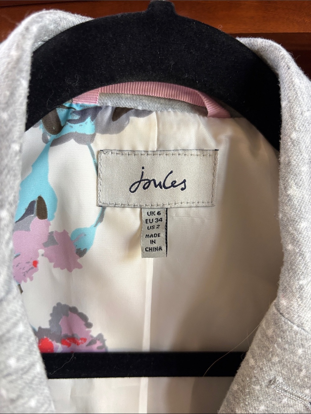Joules Gray Pin Dot/Polka Dot Millie Blazer/Floral Lining Size US 2 - Picture 4 of 9